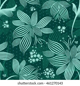 Seamless flowers background with lines. Vector