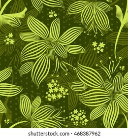 Seamless flowers background with lines. Vector