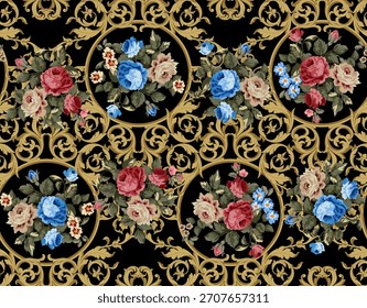 Flores sin costuras y patrón barroco. Dibujar a mano el patrón textil.