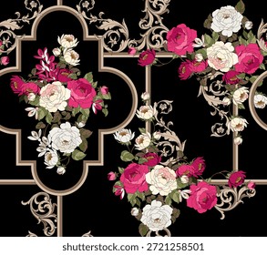 Flores sin costuras y patrón barroco. Dibujar a mano el patrón textil.