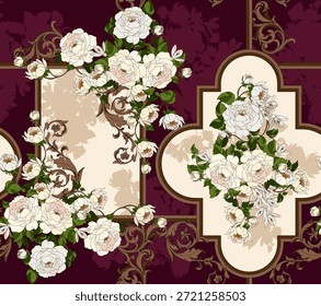 Flores sin costuras y patrón barroco. Dibujar a mano el patrón textil.