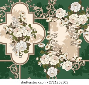 seamless flowers and baroque pattern. Hand draw textile pattern.