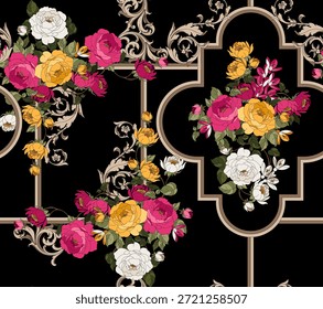 Flores sin costuras y patrón barroco. Dibujar a mano el patrón textil.
