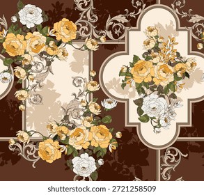 seamless flowers and baroque pattern. Hand draw textile pattern.