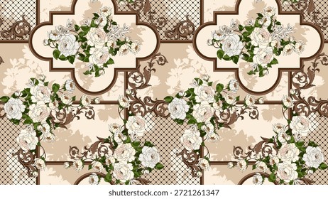 seamless flowers and baroque pattern. Hand draw textile pattern.