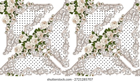 seamless flowers and baroque pattern. Hand draw textile pattern.