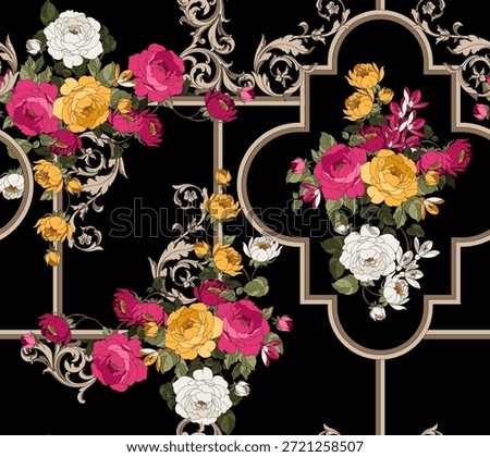 seamless flowers and baroque pattern. Hand draw textile pattern.