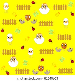 Seamless  flowers and birds background pattern in vector