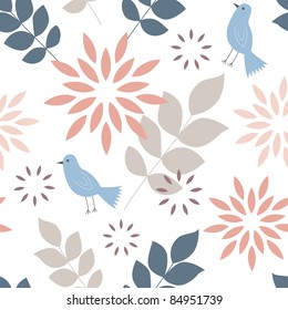 Seamless flowers and birds pattern