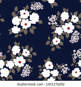 seamless flowers bunches pattern on navy background