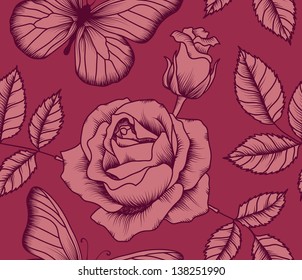 Seamless with flowers and butterflies