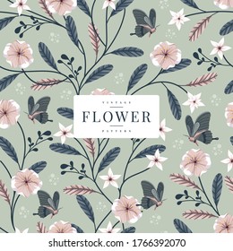 seamless flowers and butterflies patterns