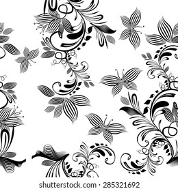 seamless flowers and butterflies. Vector