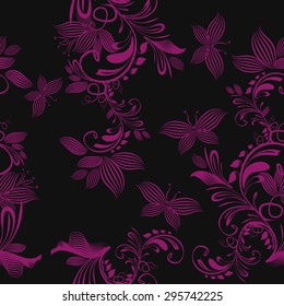 seamless flowers and butterflies. Vector