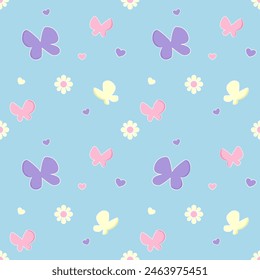 Nahtlose Blumen und Schmetterling Vektorgrafik Hintergrund Frühling Blumen Aquarell Muster Sommer Schöne Textil Rustikale Bildschirmhintergrund.