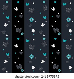 Seamless Flowers And Butterfly Vector Background Spring Floral Watercolor Pattern Summer Beautiful Textile Rustic Wallpaper.