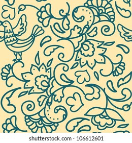 seamless flowers folk pattern. Can be used for wallpaper, pattern fills, web page background, surface textures.