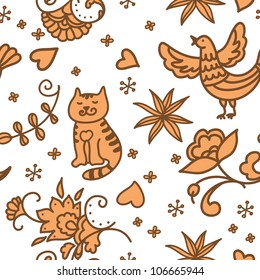 seamless flowers folk pattern. Can be used for wallpaper, pattern fills, web page background, surface textures.