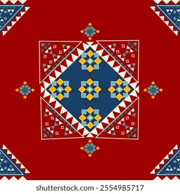 Seamless flowers geometric pattern, traditionally ethnic, tribal, aztec, motif for fabrics textiles and clothing, blankets, rugs, robes, decoration, illustration