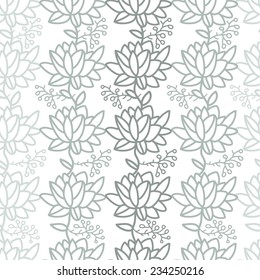 Seamless flowers hand-drawn pattern, waves background 