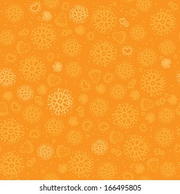 Seamless flowers and hearts pattern - orange.