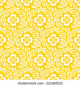 Seamless Flowers and Leaves Background Pattern