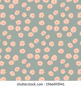Seamless flowers pattern. Abstract retro floral texture. 70s vector art print. Hand drawn vintage background.
