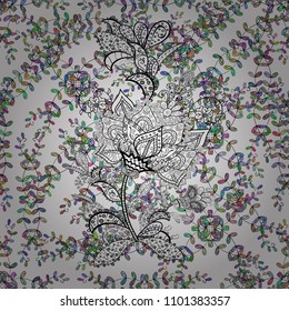 Seamless flowers pattern. In asian textile style. Colour Spring Theme seamless pattern Background. Flat Flower Elements Design. Flowers on white, neutral and green colors. Vector illustration.