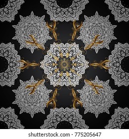 Seamless flowers pattern. In asian textile style. Flowers on white, gray and black colors. Vector illustration. Vector illustration.