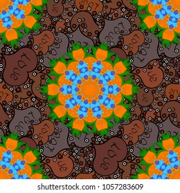 Seamless flowers pattern. Beautiful fabric pattern. In asian textile style. Flat Flower Elements Design. Colour Spring Theme seamless pattern Background. Vector illustration.