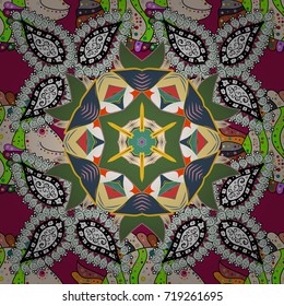 Seamless flowers pattern. Beautiful fabric pattern. Vector illustration. In asian textile style. Colour Spring Theme seamless pattern Background. Flat Flower Elements Design.