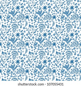 seamless flowers pattern with birds. Can be used for wallpaper, pattern fills, web page background, surface textures, textile.