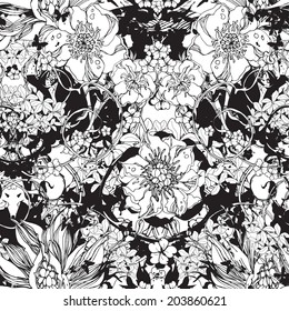 Seamless flowers pattern black and white