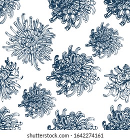 seamless flowers pattern, blue, vector illustration hand drawing