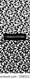 seamless flowers pattern, curls, curls black and white background print