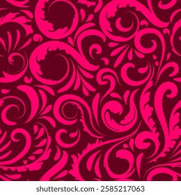 seamless flowers pattern, curls, curls pink background print