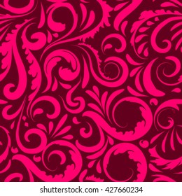 seamless flowers pattern, curls, curls pink background print