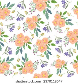 seamless flowers pattern. Delicate petals and vibrant blossoms create an artistic and vintage botanical illustration. Perfect for wallpaper, fabric, wrapping paper and more.