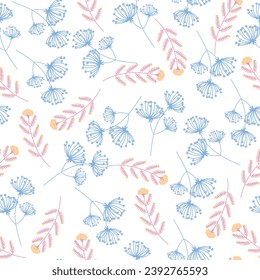 seamless flowers pattern. Delicate petals and vibrant blossoms create an artistic and vintage botanical illustration. Perfect for wallpaper, fabric, wrapping paper and more.