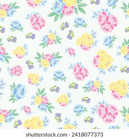 seamless flowers pattern. Delicate petals and vibrant blossoms create an artistic and vintage botanical illustration. Perfect for wallpaper, fabric, wrapping paper and more.