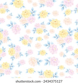 seamless flowers pattern. Delicate petals and vibrant blossoms create an artistic and vintage botanical illustration. Perfect for wallpaper, fabric, wrapping paper and more.