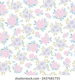 seamless flowers pattern. Delicate petals and vibrant blossoms create an artistic and vintage botanical illustration. Perfect for wallpaper, fabric, wrapping paper and more.