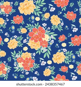 seamless flowers pattern. Delicate petals and vibrant blossoms create an artistic and vintage botanical illustration. Perfect for wallpaper, fabric, wrapping paper and more.