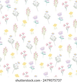 seamless flowers pattern. Delicate petals and vibrant blossoms create an artistic and vintage botanical illustration. Perfect for wallpaper, fabric, wrapping paper and more.