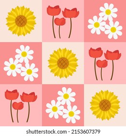 Seamless flowers pattern with flat style