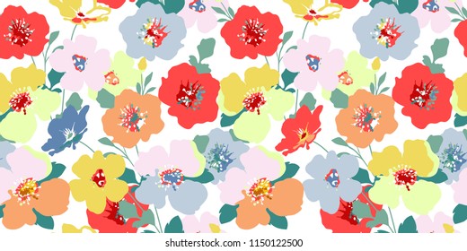 Seamless flowers pattern. Floral background for fashion texture. Cute flowery design for textile, wallpapers, wrapping, paper. Print for young.