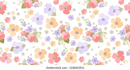 Seamless flowers pattern. Floral background for fashion texture. Delicate flowery design for textile, wallpapers, wrapping, paper.