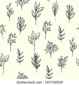 Seamless flowers pattern. Hand drawn. Floral and Nature theme. Thin line sketch. Vector illustration