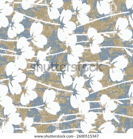 Seamless flowers pattern. linen fabric textured Color print. floral variegated textile textured print effect flax fiber natural   detailed woven linen grunge texture . Organic fibre weave fabric 
