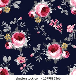 seamless  flowers pattern navy  background